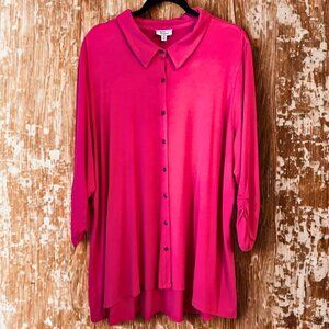 Kim Rogers A-Line Ruched Sleeve Fuchsia Flowy Tunic Blouse 3X